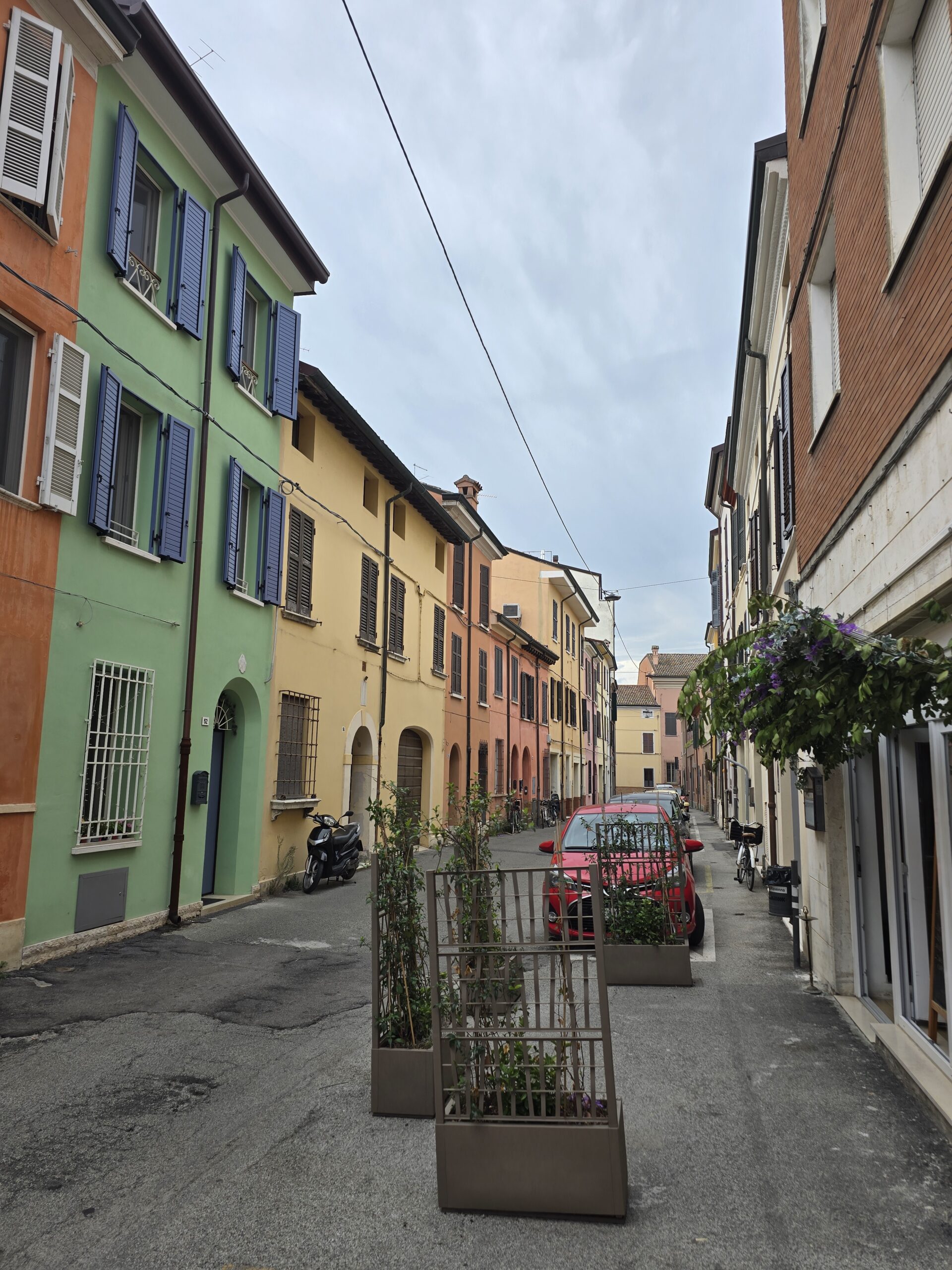 Ravenna residential street with green and yellow facades