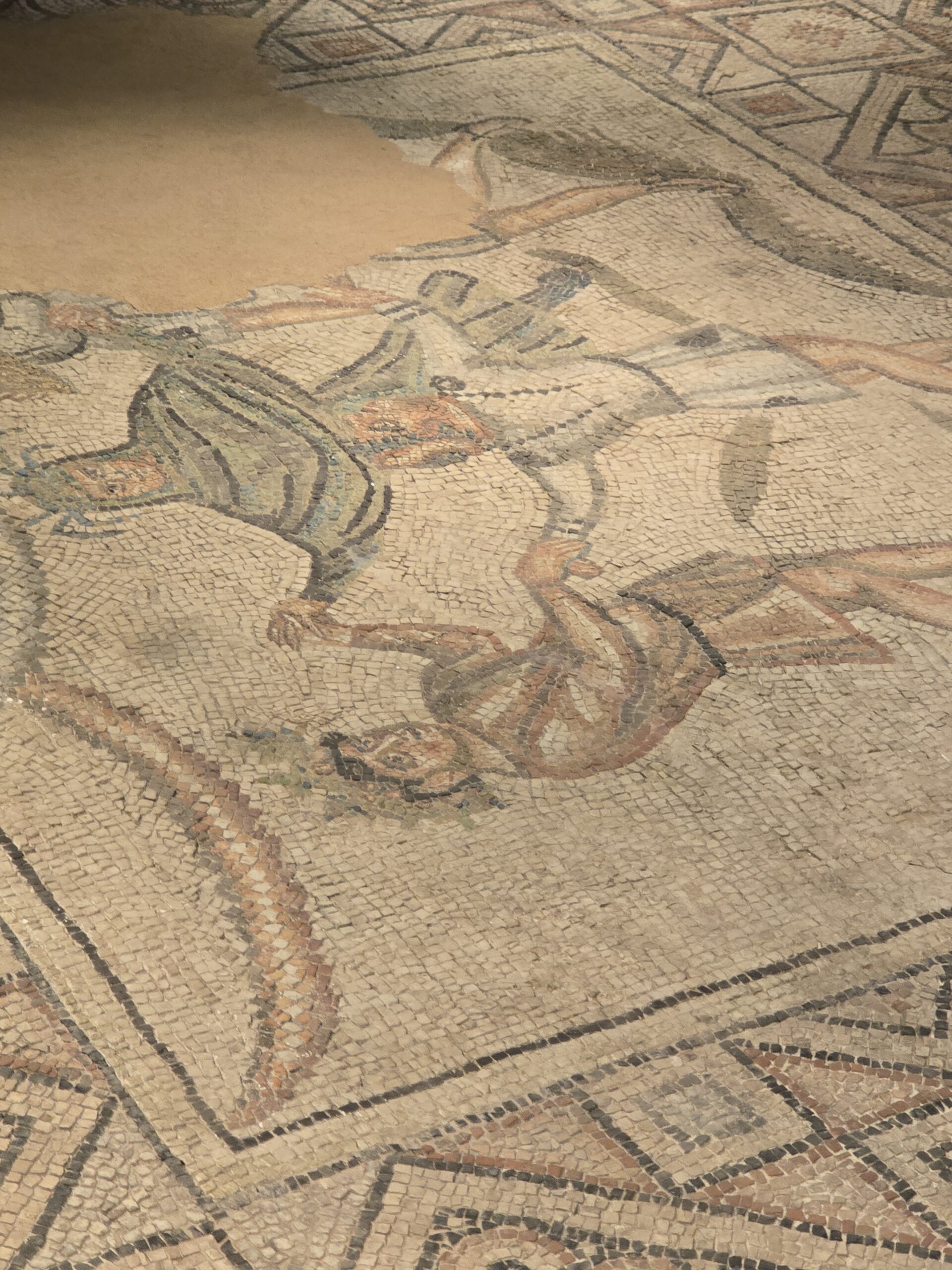 Close-up detail of ancient Roman floor mosaic