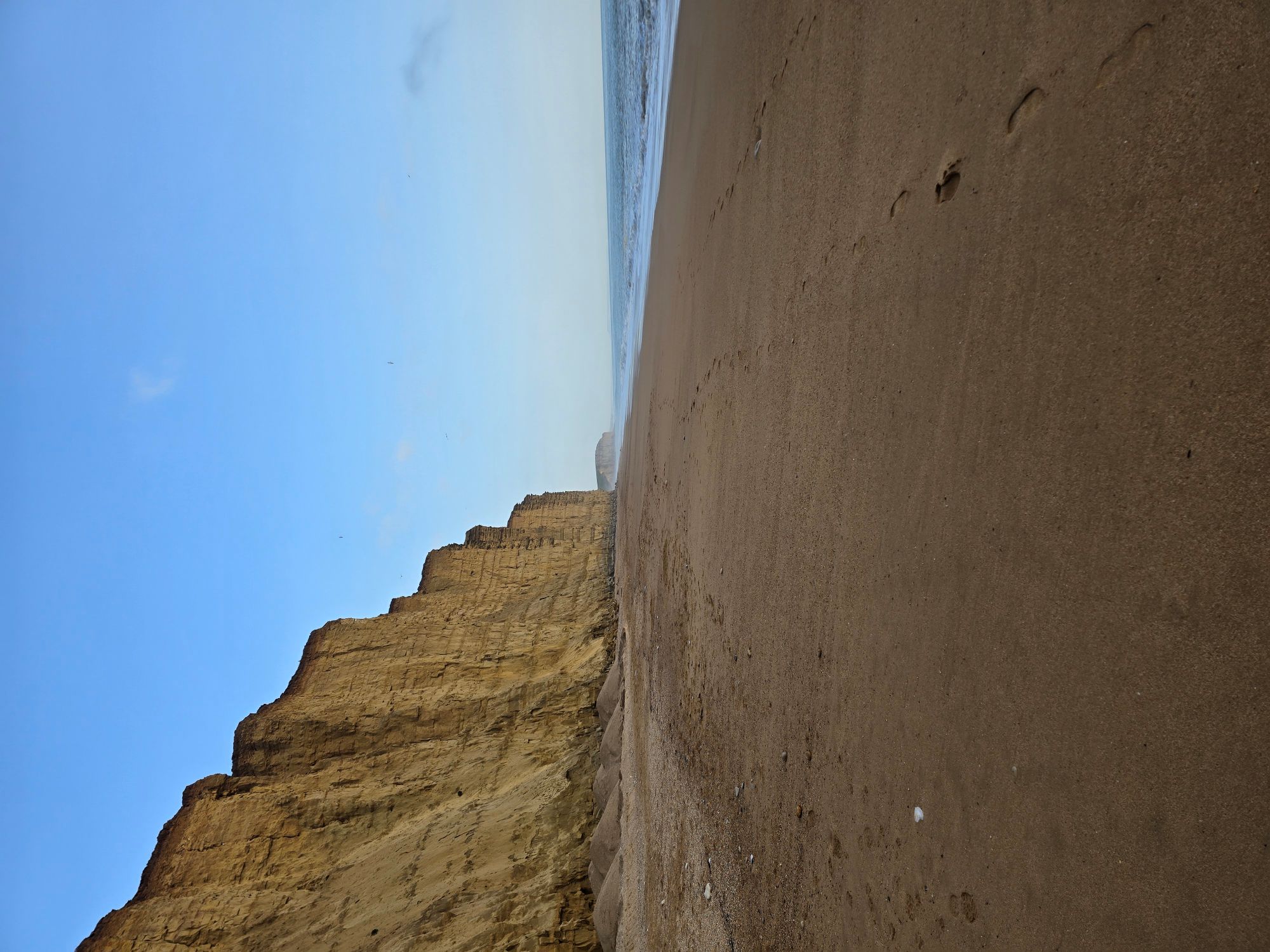West Bay cliffs and empty beach, Dorset — the back garden